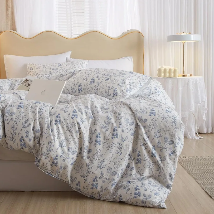 Queen Size Small Floral Print Duvet Cover Set Blue Flower Leaf Soft Cotton White Bedding Comforter Cover with Zipper Closure an
Queen Size Small Floral Print Duvet Cover Set Blue Flower Leaf Soft Cotton White Bedding Comforter Cover with Zipper Closure an
