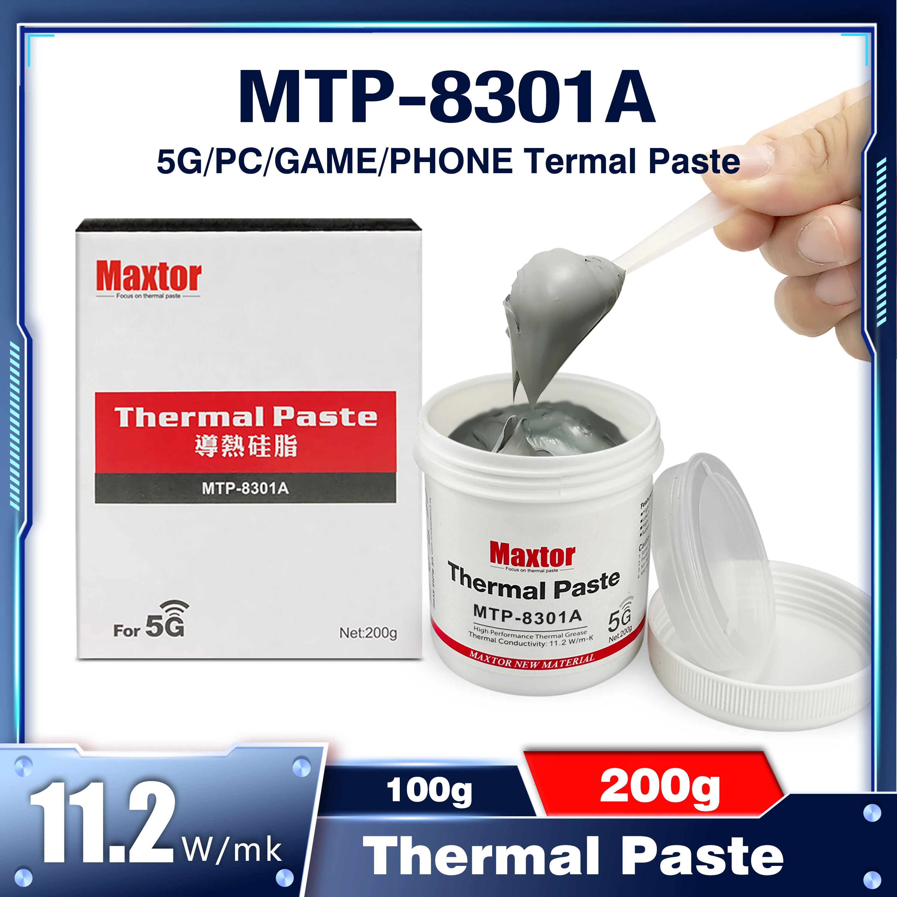 Maxtor MTP-8301A 200g 11.2W/mK Super Thermal Conductive Grease for CPU GPU ASIC Miner Overclocking 5G Base Station Server Heatsink Compound
Maxtor MTP-8301A 200g 11.2W/mK Super Thermal Conductive Grease for CPU GPU ASIC Miner Overclocking 5G Base Station Server Heatsink Compound