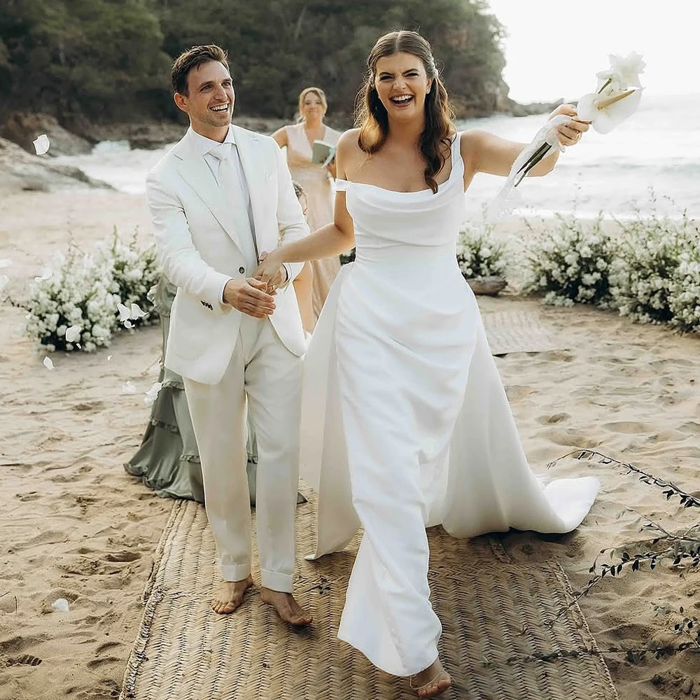 Charming off The Shoulder Pleat Scoop Necline Satin Sheath Wedding Dresses With Detachbale Train Custom Made 2026 Rode De Morrie
Charming off The Shoulder Pleat Scoop Necline Satin Sheath Wedding Dresses With Detachbale Train Custom Made 2026 Rode De Morrie