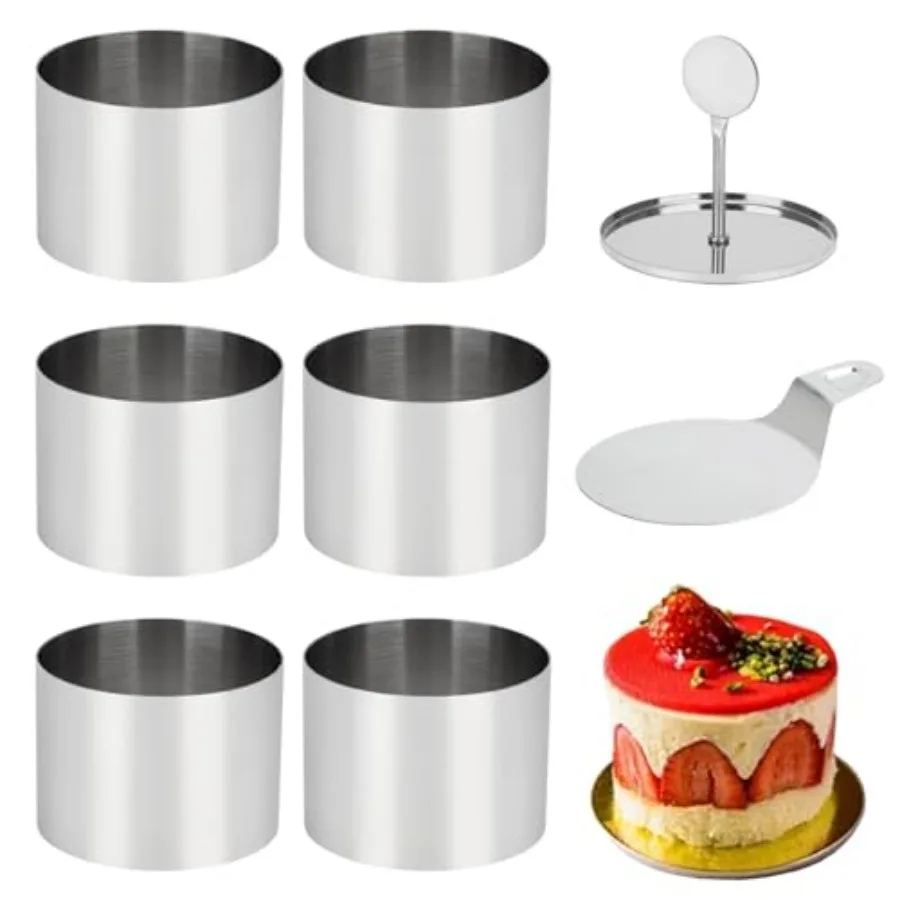 6 Pack Cake Ring Molds with 1 Pusher 1 Lifter, 3 Inch Seamless Mini Cheese Cake Cutter Ring Set, Stainless Steel Mini Food Mold
6 Pack Cake Ring Molds with 1 Pusher 1 Lifter, 3 Inch Seamless Mini Cheese Cake Cutter Ring Set, Stainless Steel Mini Food Mold
