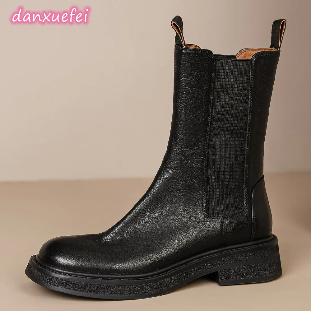 Women's cow leather elastic slip-on flats autumn mid-calf boots casual female round toe half boots top quality shoesfor women
Women's cow leather elastic slip-on flats autumn mid-calf boots casual female round toe half boots top quality shoesfor women