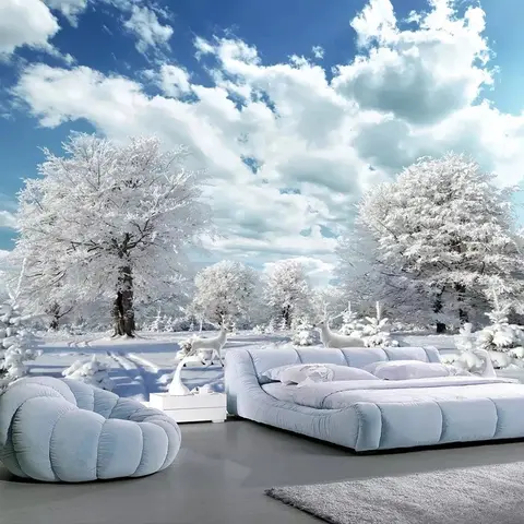 Custom Mural Forest Big Tree White Deer Winter Snow Scenery 3D Wallpaper Bedroom Living room sofa TV background wall restaurant