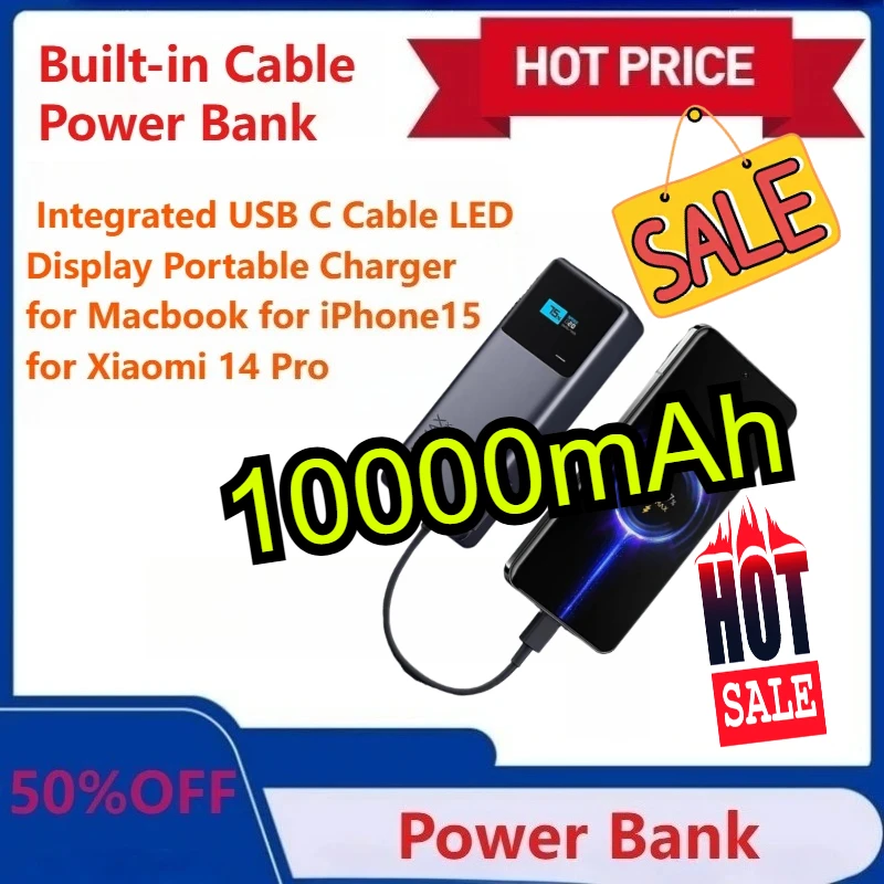 165W Power Bank 10000mAh PB1165MI Integrated USB C Cable LED Display Portable Charger for Macbook for iPhone15 for Xiaomi 14 Pro 
165W Power Bank 10000mAh PB1165MI Integrated USB C Cable LED Display Portable Charger for Macbook for iPhone15 for Xiaomi 14 Pro