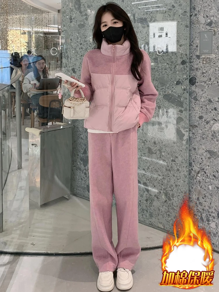 Усовершенствованный модный комплект для женщин, теплая осенне-зимняя одежда, пуховик и хлопковая куртка, повседневные брюки, комплект из двух предметов 
Усовершенствованный модный комплект для женщин, теплая осенне-зимняя одежда, пуховик и хлопковая куртка, повседневные брюки, комплект из двух предметов