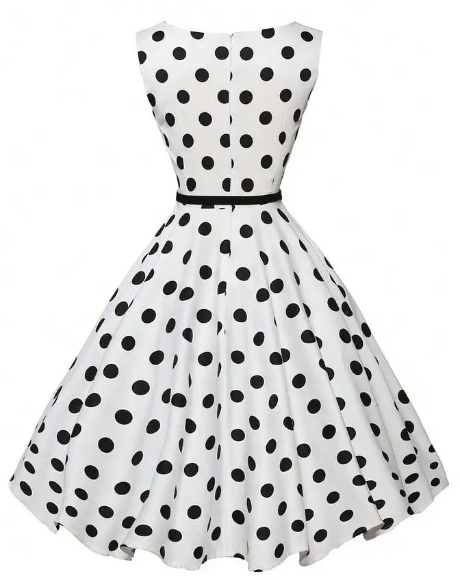 Women Sleeveless V-Neck Polka Dot A-Line Midi Dress With Waist Belt
Women Sleeveless V-Neck Polka Dot A-Line Midi Dress With Waist Belt