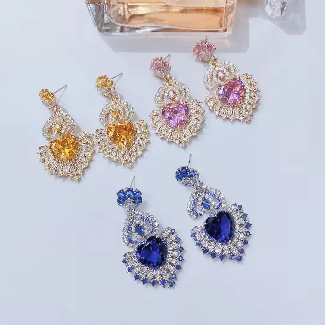 925 Silver Needle Luxury Heart Multicolor Gemstone Drop Earrings, Elegant Bridal Wedding Party Jewelry Gift for Women
925 Silver Needle Luxury Heart Multicolor Gemstone Drop Earrings, Elegant Bridal Wedding Party Jewelry Gift for Women