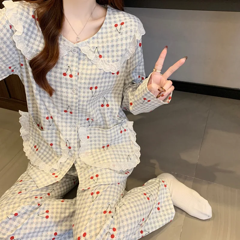Весенне-осенний новый женский пижамный комплект домашней одежды, милый кукольный воротник, свободная пижама, домашняя одежда, комплект с длинными рукавами и брюками
Весенне-осенний новый женский пижамный комплект домашней одежды, милый кукольный воротник, свободная пижама, домашняя одежда, комплект с длинными рукавами и брюками