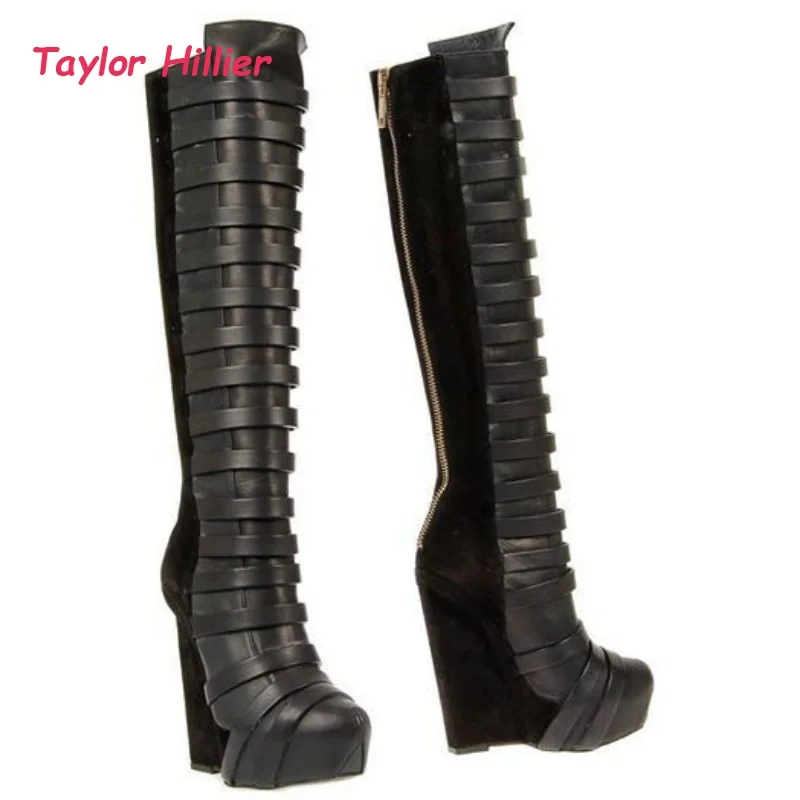 Black Platform Wedge Knee High Boots Women's Multi-Strap Leather Suede Gothic Style Fashion Round Toe Back Zipper Boots
Black Platform Wedge Knee High Boots Women's Multi-Strap Leather Suede Gothic Style Fashion Round Toe Back Zipper Boots