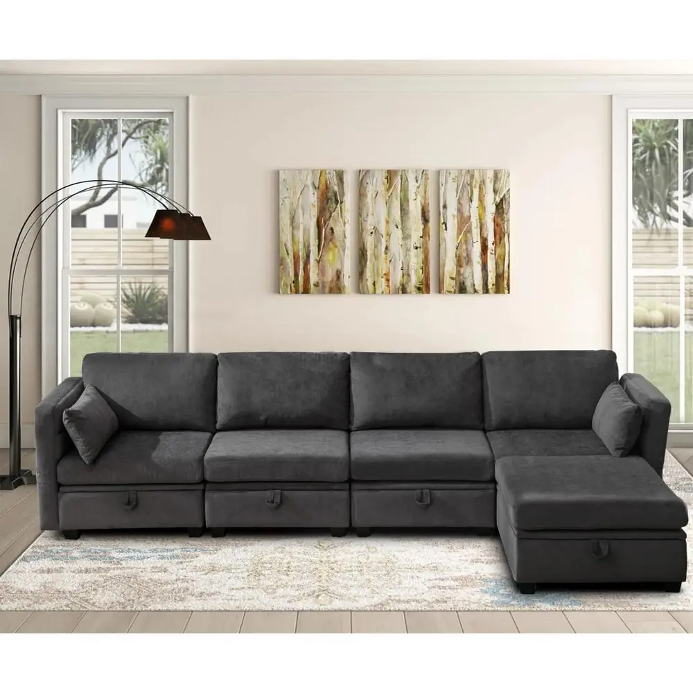 107" Sectional Soa Storage Couch and Ottoman Convertible 4 Seat L Shaped Couch with Reclining Arms and Baodular Sectional Couche
107" Sectional Soa Storage Couch and Ottoman Convertible 4 Seat L Shaped Couch with Reclining Arms and Baodular Sectional Couche