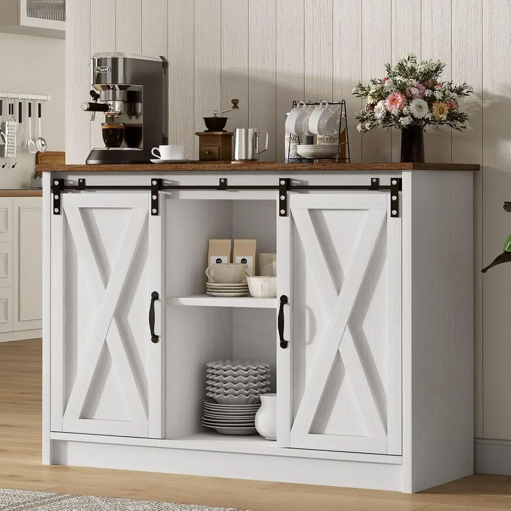 42 White Coffee Bar Cabinet with Sliding Barn Door for Storage and Small Spaces
42 White Coffee Bar Cabinet with Sliding Barn Door for Storage and Small Spaces