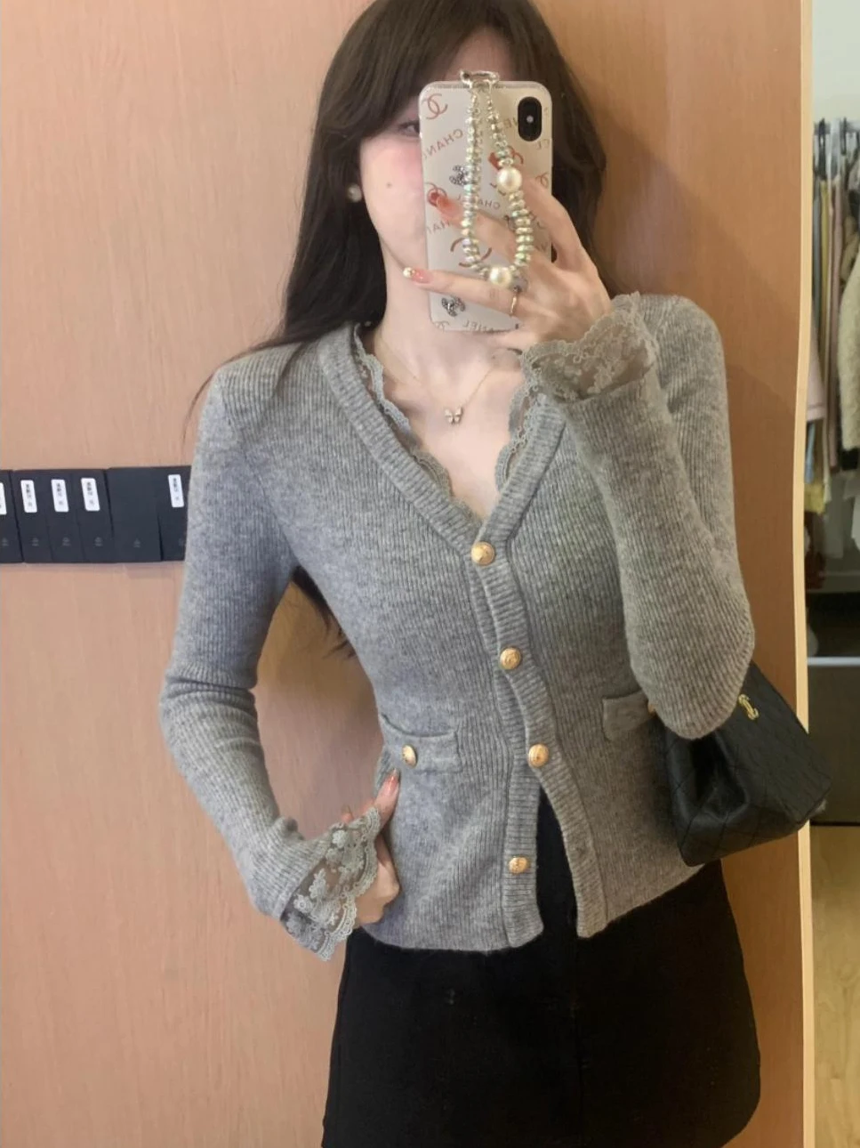 Pure Desire Gentle V-Ne Вязаный кардиган с кружевной отделкой Женский весенне-осенний облегающий топ ort Sve Long Sve Base irt Top
Pure Desire Gentle V-Ne Вязаный кардиган с кружевной отделкой Женский весенне-осенний облегающий топ ort Sve Long Sve Base irt Top