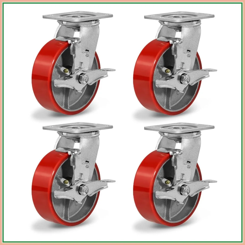 6'' Caster Wheels, Heavy Duty Polyurethane Casters Set of 4, 4800lbs Capacity for Workbench Tool Box Furniture (Brakes)
6'' Caster Wheels, Heavy Duty Polyurethane Casters Set of 4, 4800lbs Capacity for Workbench Tool Box Furniture (Brakes)