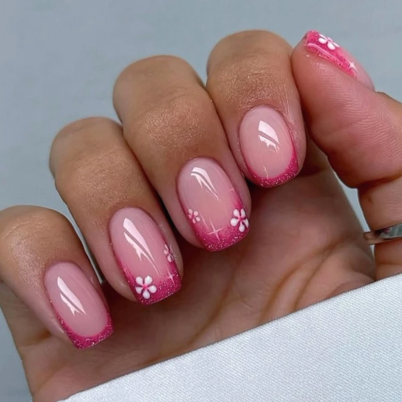 Rose Pink Glitter French Little Flower Nail Art Summer Fashion Wearable False Nails Detachable Finished Fake Nail Press on Nails
Rose Pink Glitter French Little Flower Nail Art Summer Fashion Wearable False Nails Detachable Finished Fake Nail Press on Nails