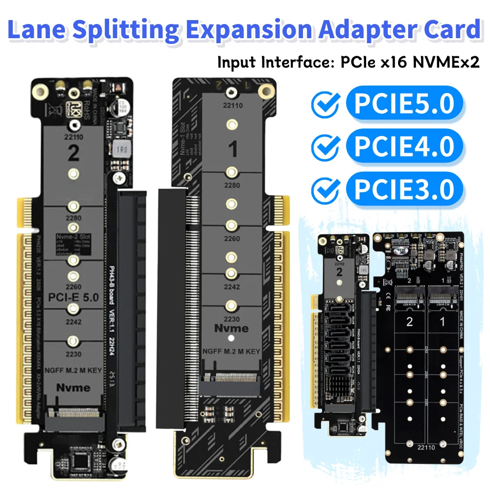 Lane Splitting Expansion Adapter Card PCIe5.0/4.0/3.0 M.2 NVMe Port Expansion Card Empower Performance Upgrade for PC cr Laptop
Lane Splitting Expansion Adapter Card PCIe5.0/4.0/3.0 M.2 NVMe Port Expansion Card Empower Performance Upgrade for PC cr Laptop