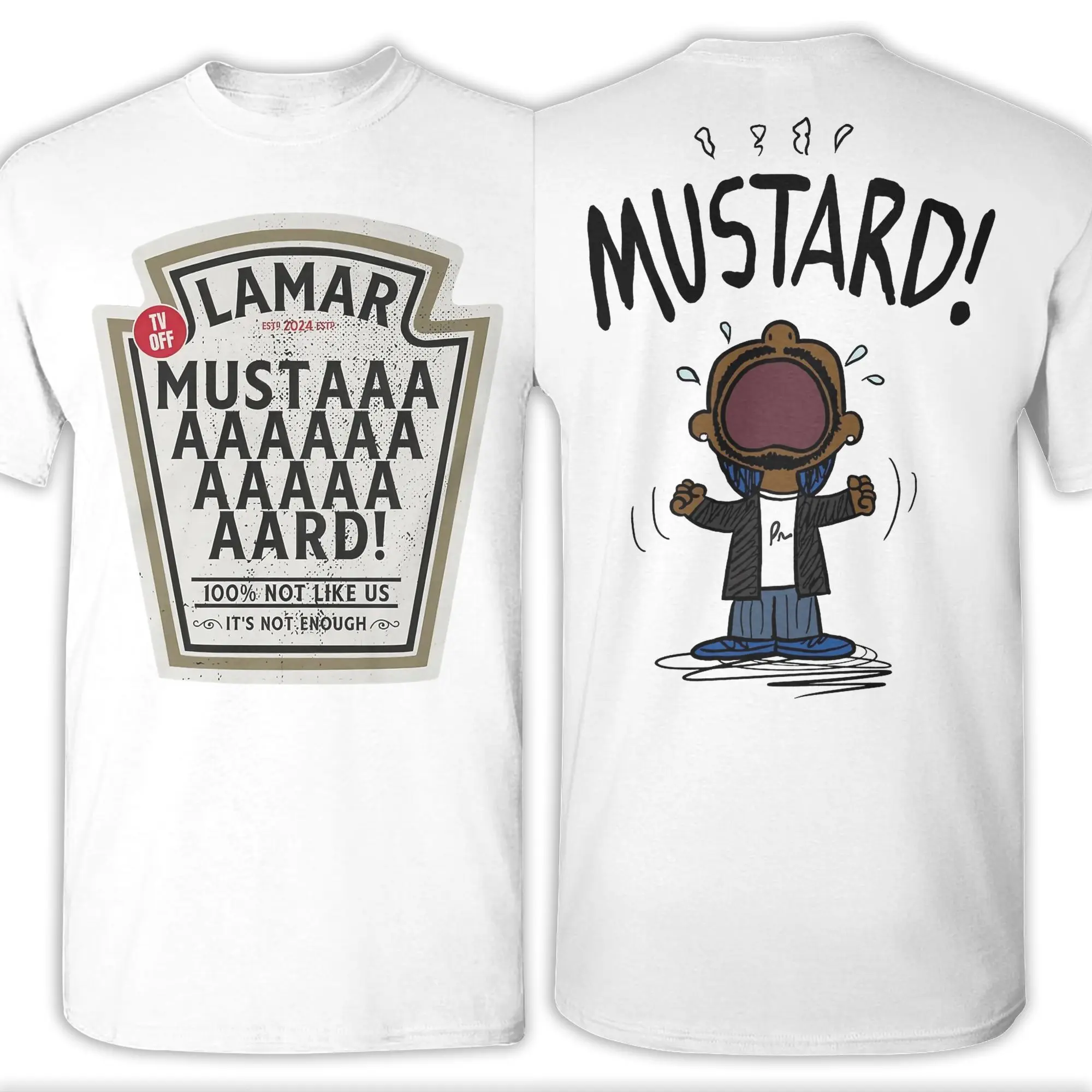 Funny Kendrick Lamar Mustard Funny T-Shirt Double-sided Printed Men 100%Cotton Short Sleeve O-neck Summer Top Tee
Funny Kendrick Lamar Mustard Funny T-Shirt Double-sided Printed Men 100%Cotton Short Sleeve O-neck Summer Top Tee