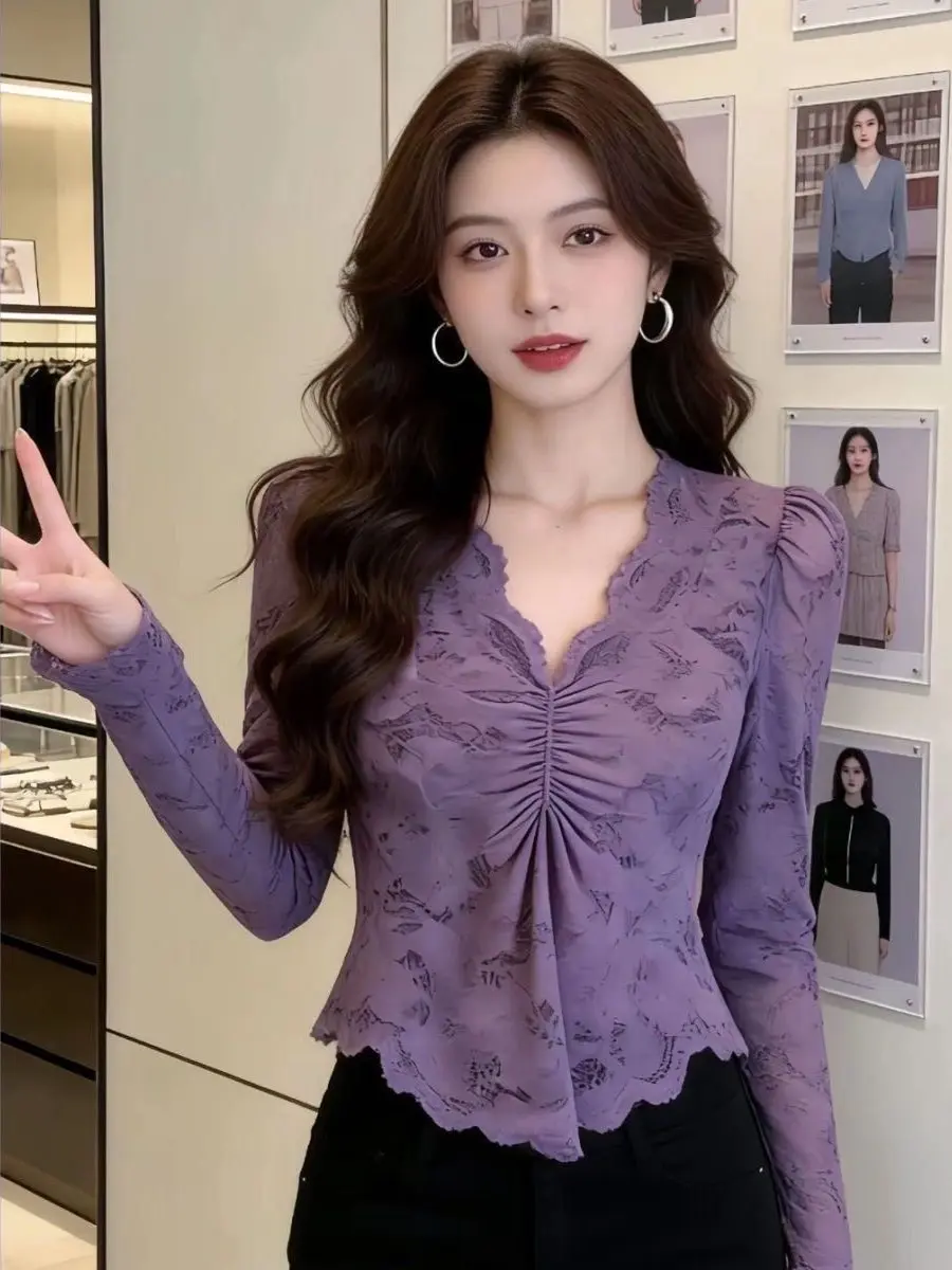 Женская кружевная блузка Pure Desire Style с длинным рукавом, приталенная, укороченная, с V-образным вырезом, весна 2026, модная повседневная блузка во французском стиле
Женская кружевная блузка Pure Desire Style с длинным рукавом, приталенная, укороченная, с V-образным вырезом, весна 2026, модная повседневная блузка во французском стиле