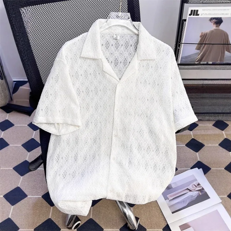 Thin Breathable Hollowed-out Short-sleeved Shirt High-end Korean Style Cuban Collar Five-quarter Sleeve Shirt Trend Summer Tops
Thin Breathable Hollowed-out Short-sleeved Shirt High-end Korean Style Cuban Collar Five-quarter Sleeve Shirt Trend Summer Tops