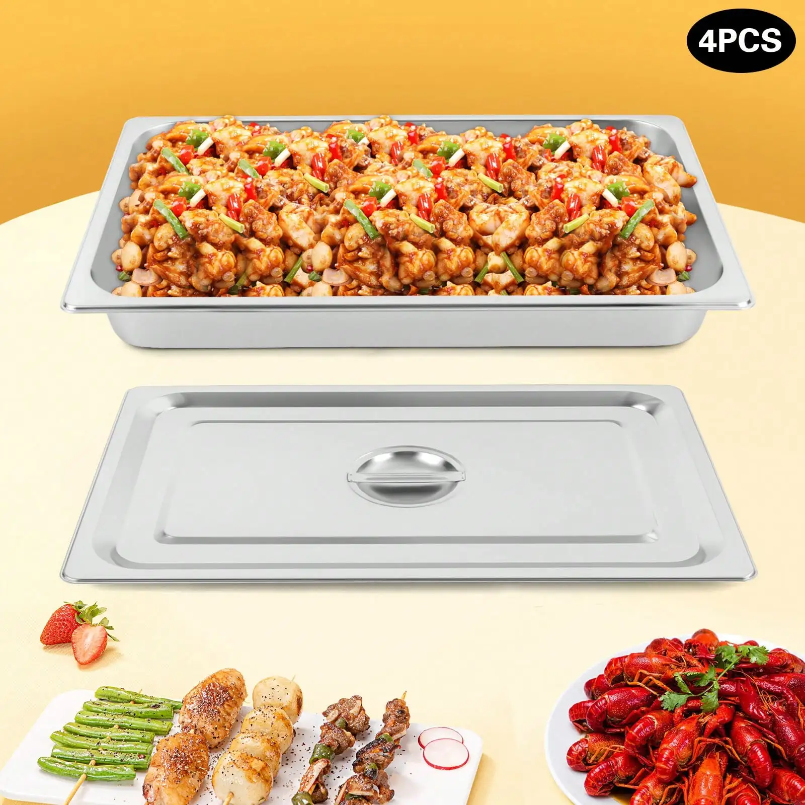 4 Pack Hotel Pan 2.5In Deep Steam Table Pan W/ Lid 21.26" L X 12.6" W Hotel Pans Stainless Steel Pans for Canteen Restaurant
4 Pack Hotel Pan 2.5In Deep Steam Table Pan W/ Lid 21.26" L X 12.6" W Hotel Pans Stainless Steel Pans for Canteen Restaurant