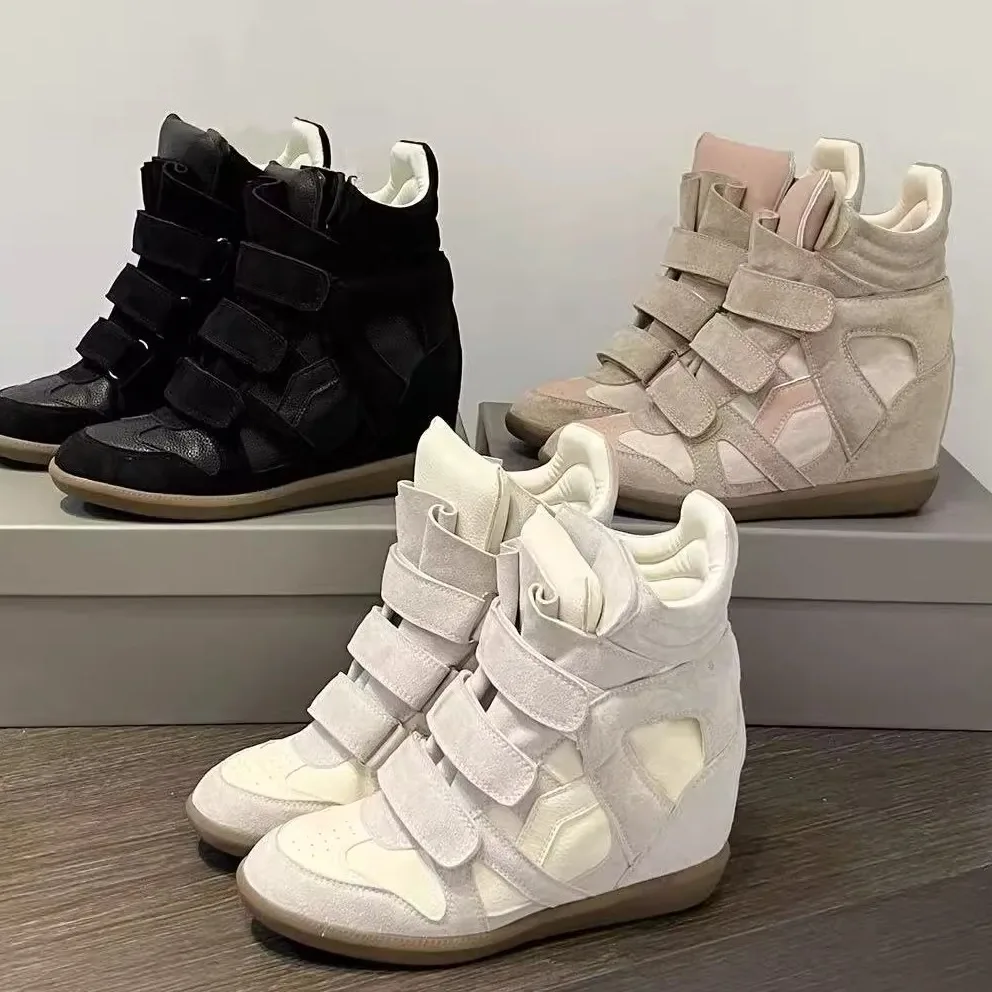 Sporty High-Top Women's Shoes Invisible Magic Tape Casual Footwear Leather Material Slope Heel Comfortable round Toe All Seasons
Sporty High-Top Women's Shoes Invisible Magic Tape Casual Footwear Leather Material Slope Heel Comfortable round Toe All Seasons