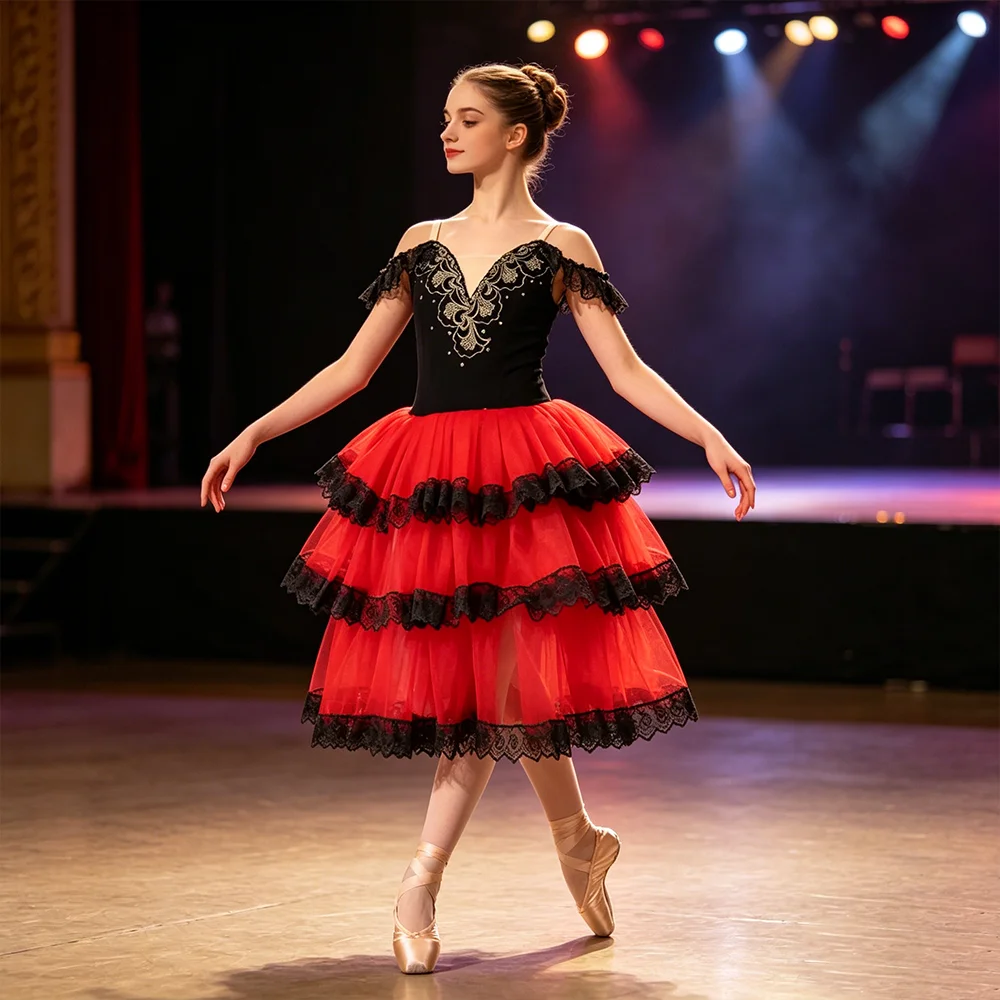 Women & Girls Romantic Long Tulle Ballet Skirt Red Spanish Style Tutu for Stage Performance Professional Elegant Ballet Dress
Women & Girls Romantic Long Tulle Ballet Skirt Red Spanish Style Tutu for Stage Performance Professional Elegant Ballet Dress