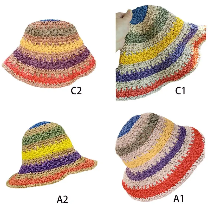 Women Girls Summer Crochet Woven Straw for Sun Hat Bright Rainbow Colorful Stripes Wide Brim Sunscreen Packable Bucket C
Women Girls Summer Crochet Woven Straw for Sun Hat Bright Rainbow Colorful Stripes Wide Brim Sunscreen Packable Bucket C