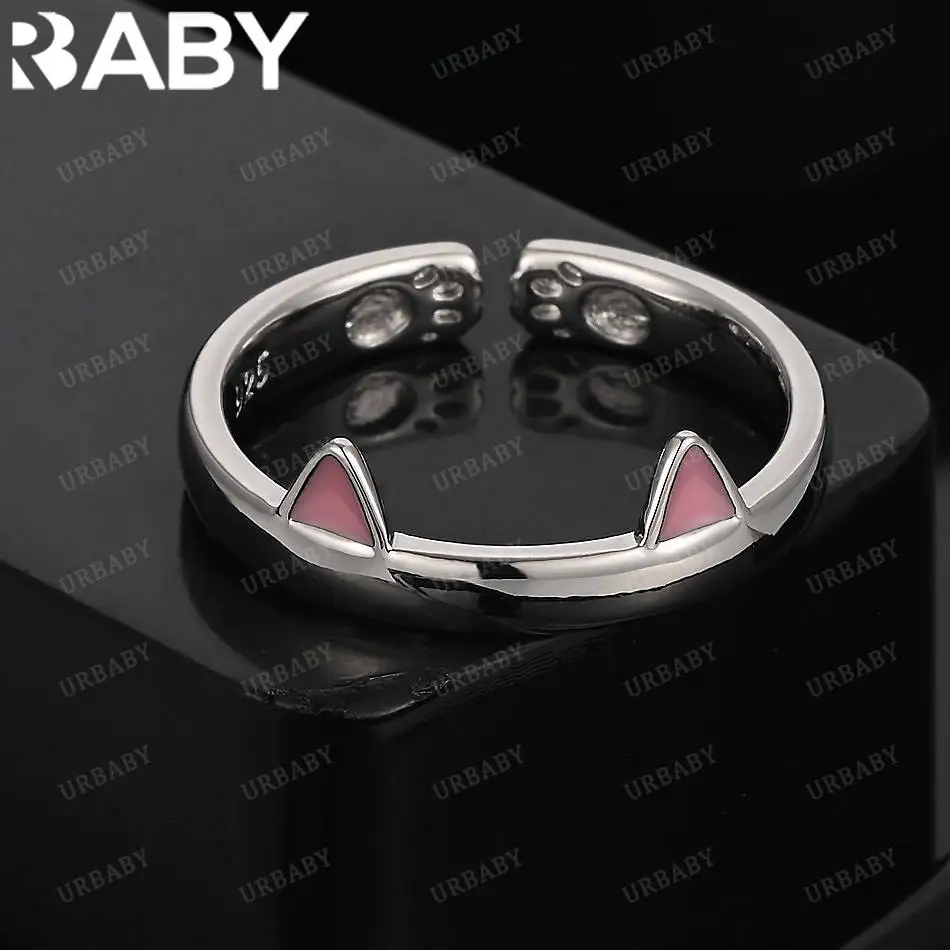 URBABY 925 Sterling Silver Pink&Black Kitten Ear Open Ring For Women Creativity Gifts Street All-match Party And Daily Wear
URBABY 925 Sterling Silver Pink&Black Kitten Ear Open Ring For Women Creativity Gifts Street All-match Party And Daily Wear