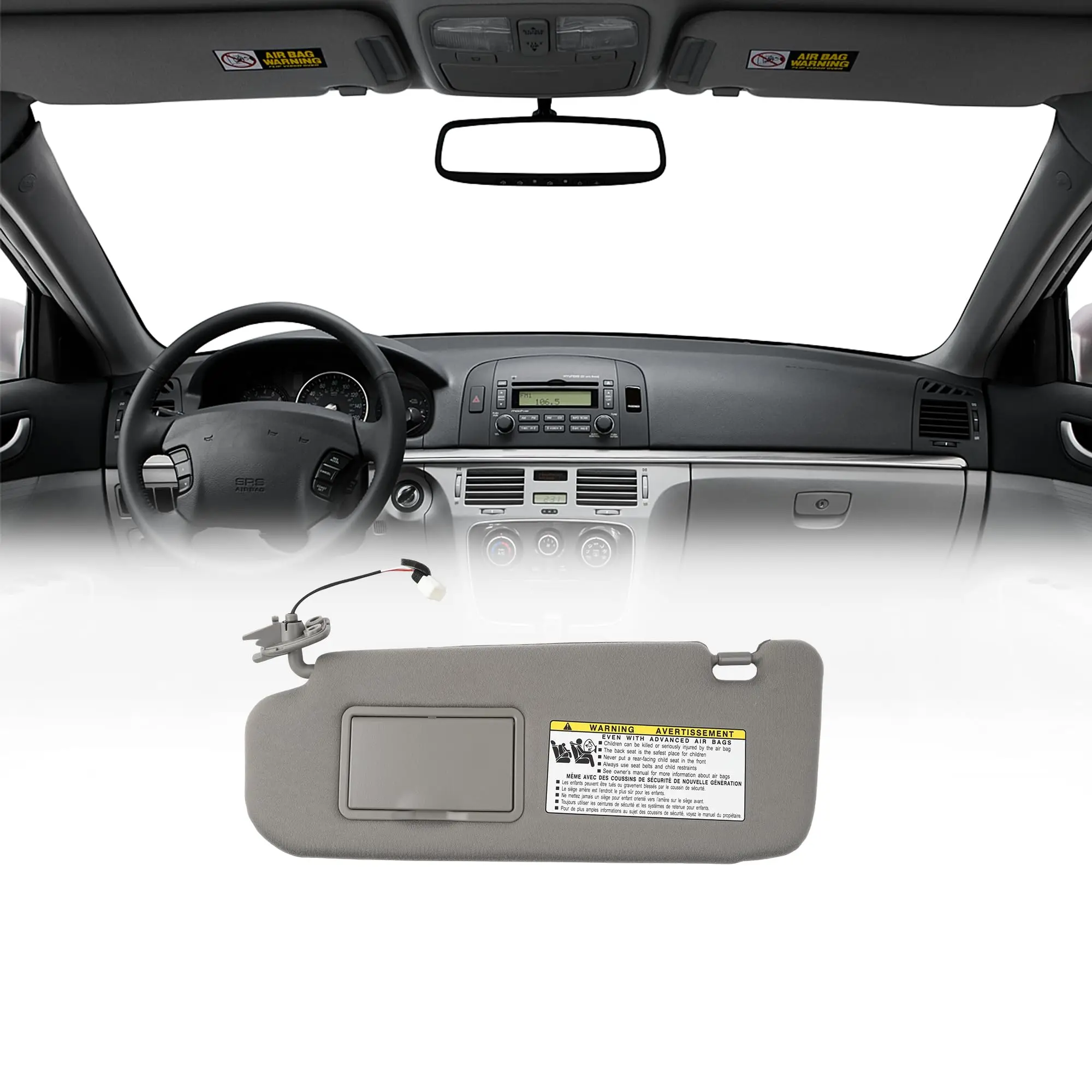 Gray Driver And Passenger Sun Visor Assembly For Hyundai Sonata 2006 2007 2008, OEM Replacement 852013K010QD 85202-0A750-QSQQH
Gray Driver And Passenger Sun Visor Assembly For Hyundai Sonata 2006 2007 2008, OEM Replacement 852013K010QD 85202-0A750-QSQQH