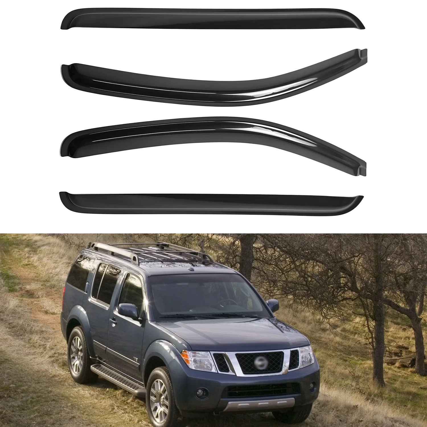 For Nissan Pathfinder 4-Door 2005-2012 Smoke Tinted Window Deflectors 4pcs Set Outside Mount No Rain Channel 1.5MM thickness Boxed
For Nissan Pathfinder 4-Door 2005-2012 Smoke Tinted Window Deflectors 4pcs Set Outside Mount No Rain Channel 1.5MM thickness Boxed