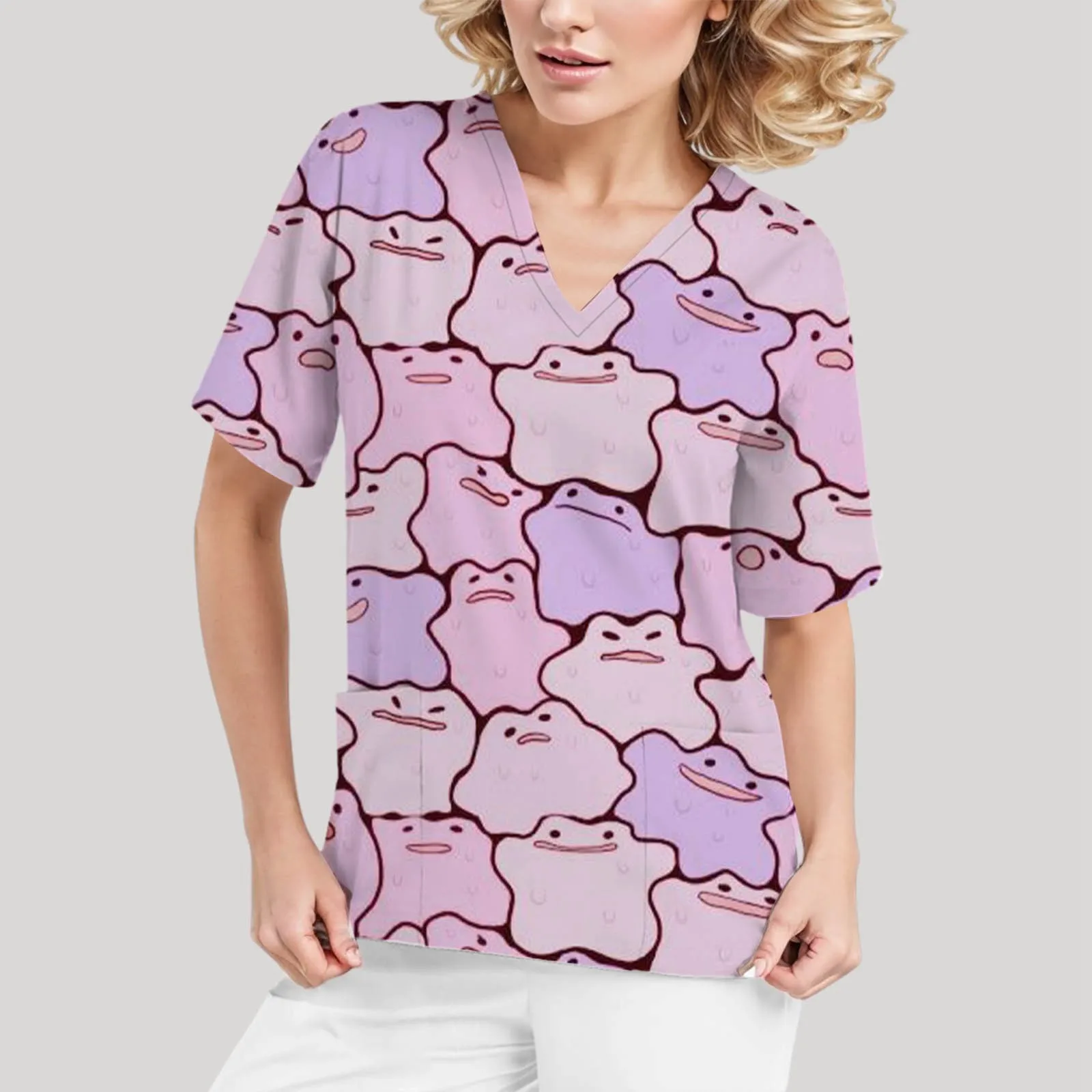 Popular Women Short Sleeve V Neck Tops Working Cartoon Print Blouse Comfortable Fashionable Light Surgical Uniforms Female
Popular Women Short Sleeve V Neck Tops Working Cartoon Print Blouse Comfortable Fashionable Light Surgical Uniforms Female