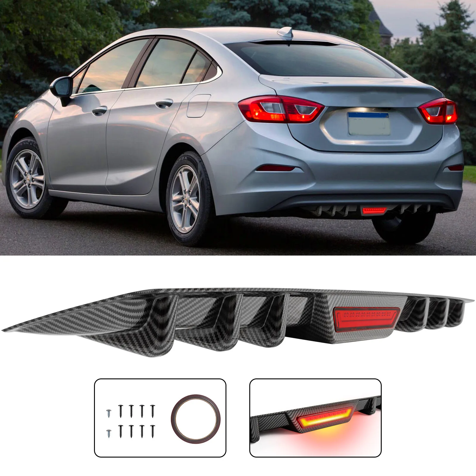 Карбоновый задний диффузор-сплиттер с LED-подсветкой для Chevrolet Cruze 2010-2019
Карбоновый задний диффузор-сплиттер с LED-подсветкой для Chevrolet Cruze 2010-2019