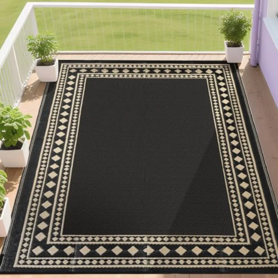 Outdoor Rug 9x12 Waterproof for Patio, Plastic Straw Mat for Camping Porch RV, Black and Beige Durable All-Weather Use
Outdoor Rug 9x12 Waterproof for Patio, Plastic Straw Mat for Camping Porch RV, Black and Beige Durable All-Weather Use