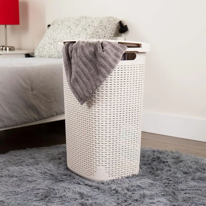 60L Slim Laundry Hamper, Clothes Basket, Lid, Wicker Design, Plastic, 17.65"L x 13.75"W x 24.15"H, Ivory
60L Slim Laundry Hamper, Clothes Basket, Lid, Wicker Design, Plastic, 17.65"L x 13.75"W x 24.15"H, Ivory