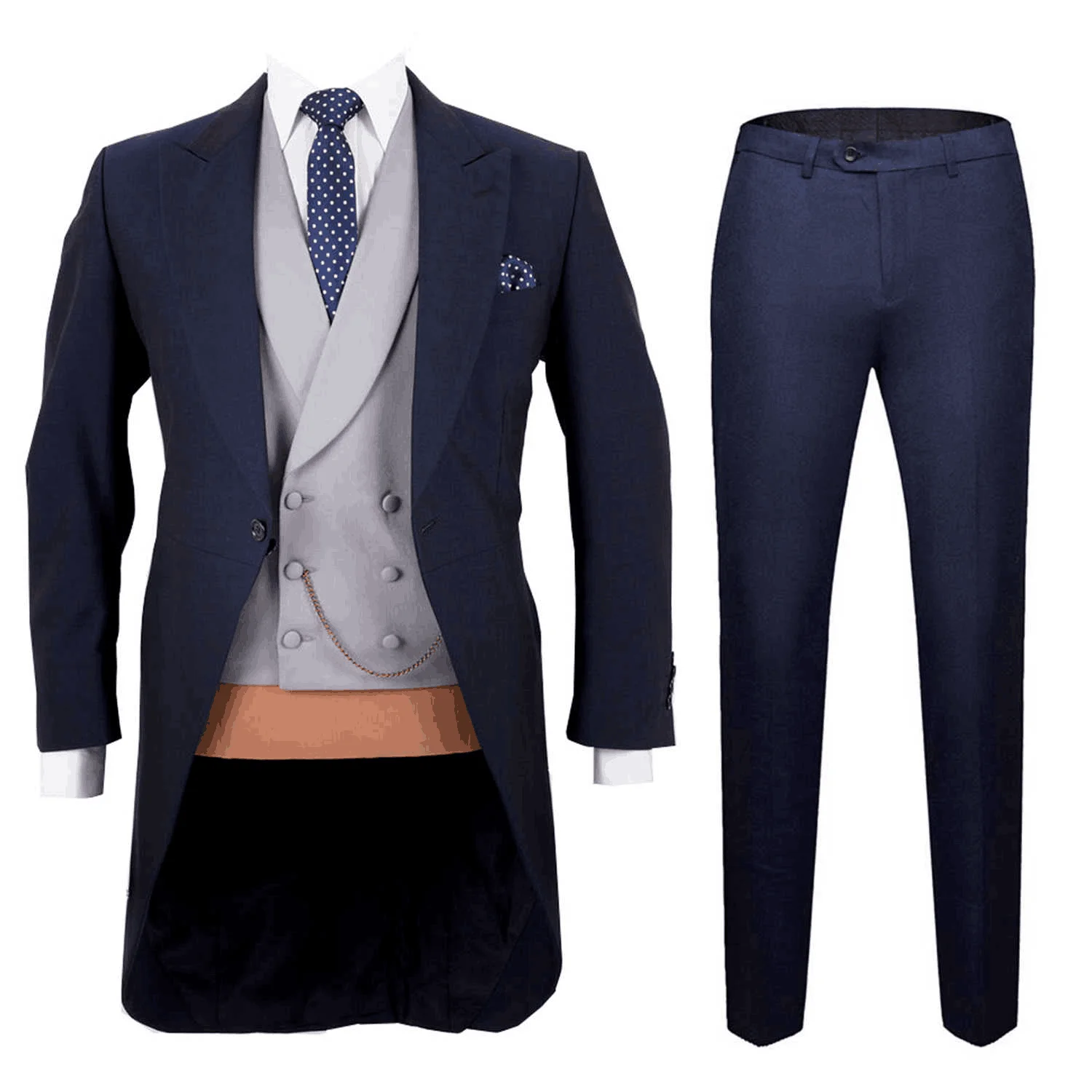 Navy Blue Men's Tailcoat 3-Piece Suit Slim Fit Jacket Vest Trousers Peak Lapel Blazer for Wedding Prom Party Long Coat Vest Pant
Navy Blue Men's Tailcoat 3-Piece Suit Slim Fit Jacket Vest Trousers Peak Lapel Blazer for Wedding Prom Party Long Coat Vest Pant
