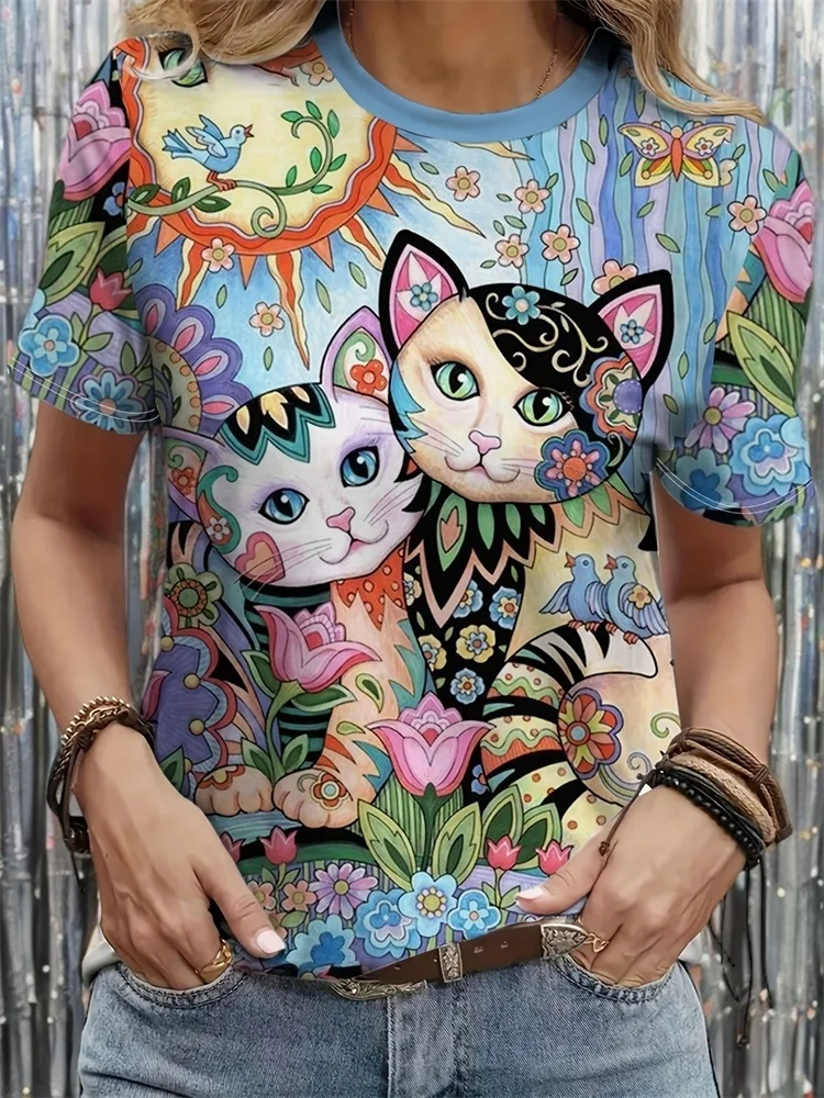 2025 Summer New Creative Fun Cat Print T-shirt Loose Casual Round Neck Short Sleeve T-shirt Boutique Men's And Women's Fashion
2025 Summer New Creative Fun Cat Print T-shirt Loose Casual Round Neck Short Sleeve T-shirt Boutique Men's And Women's Fashion
