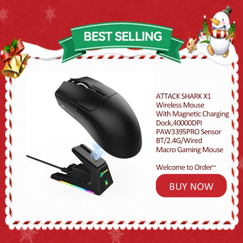 ATTACK SHARK X1 Wireless Mouse With Magnetic Charging Dock,40000DPI PAW3395PRO Sensor, BT/2.4G/Wired, Macro Gaming Mouse
ATTACK SHARK X1 Wireless Mouse With Magnetic Charging Dock,40000DPI PAW3395PRO Sensor, BT/2.4G/Wired, Macro Gaming Mouse