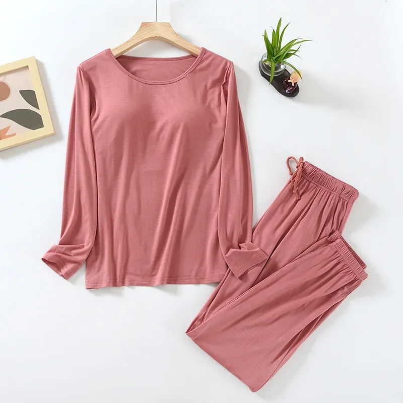 Comfort 2PCS Modal Pajamas Set With Chest Pads For Women Spring Autumn New Long Sleeve Female Sleepwear Loose Homewear
Comfort 2PCS Modal Pajamas Set With Chest Pads For Women Spring Autumn New Long Sleeve Female Sleepwear Loose Homewear
