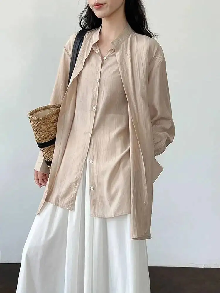 Женская абрикосовая блузка большого размера с нерегулярным крестом, новая рубашка с воротником-стойкой и длинными рукавами, модная весна-осень
Женская абрикосовая блузка большого размера с нерегулярным крестом, новая рубашка с воротником-стойкой и длинными рукавами, модная весна-осень