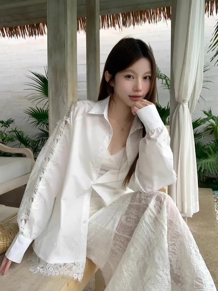 Spring 2025 New Sweet French Style Fashion Elegant Set for Women Lace Splicing Shirt Perspective Half Skirt Two Piece Set
Spring 2025 New Sweet French Style Fashion Elegant Set for Women Lace Splicing Shirt Perspective Half Skirt Two Piece Set