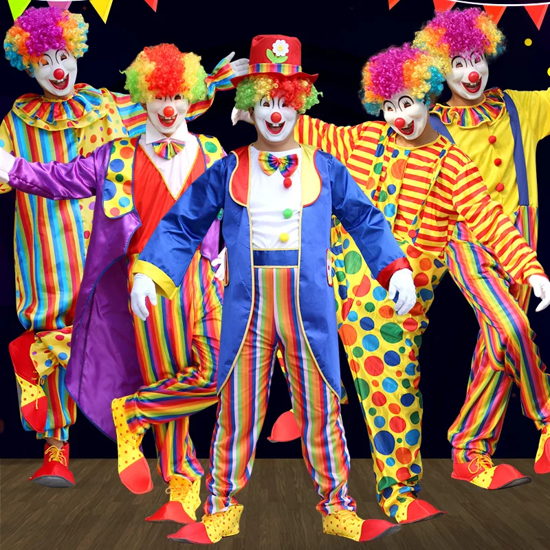 Classic Clown Cosplay Costume Adult Unisex Halloween Party Dress Up With Colorful Hairpiece Foam Nose Retro Circus Funny Costume
Classic Clown Cosplay Costume Adult Unisex Halloween Party Dress Up With Colorful Hairpiece Foam Nose Retro Circus Funny Costume