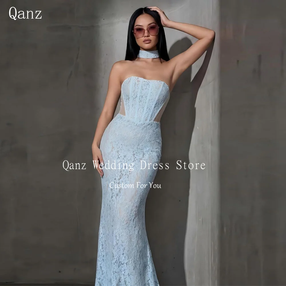 Qanz Charming Lace Appliques Prom Dress Mermaid High Slit Wedding Guest Dresses Sky Blue Women Vestido De Festa Customized
Qanz Charming Lace Appliques Prom Dress Mermaid High Slit Wedding Guest Dresses Sky Blue Women Vestido De Festa Customized
