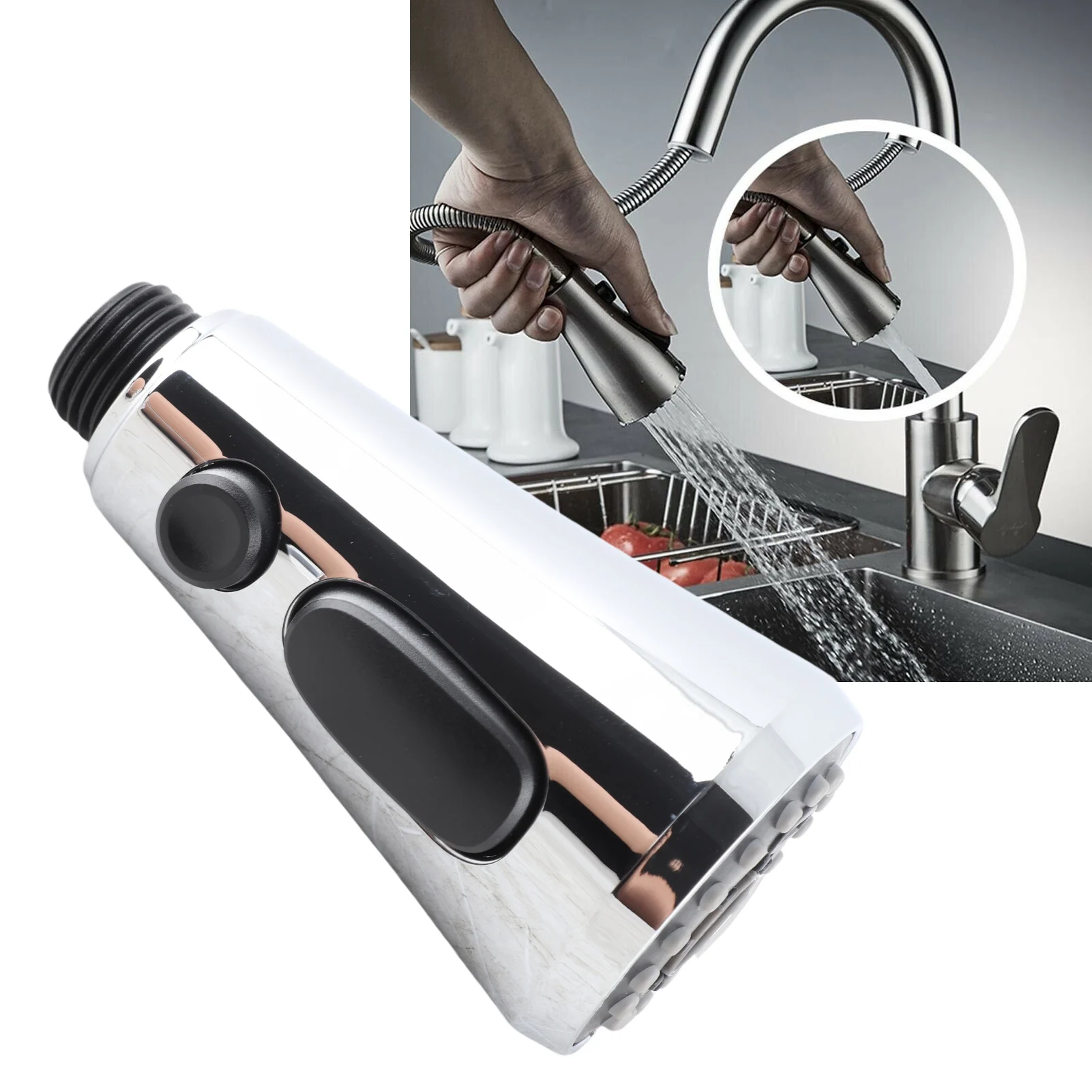 Kitchen Pull Out Faucet Spray Nozzle Head G1/2 Electroplated Silver 3 Modes Stainless Steel ABS Rustproof for Kitchen Sink
Kitchen Pull Out Faucet Spray Nozzle Head G1/2 Electroplated Silver 3 Modes Stainless Steel ABS Rustproof for Kitchen Sink