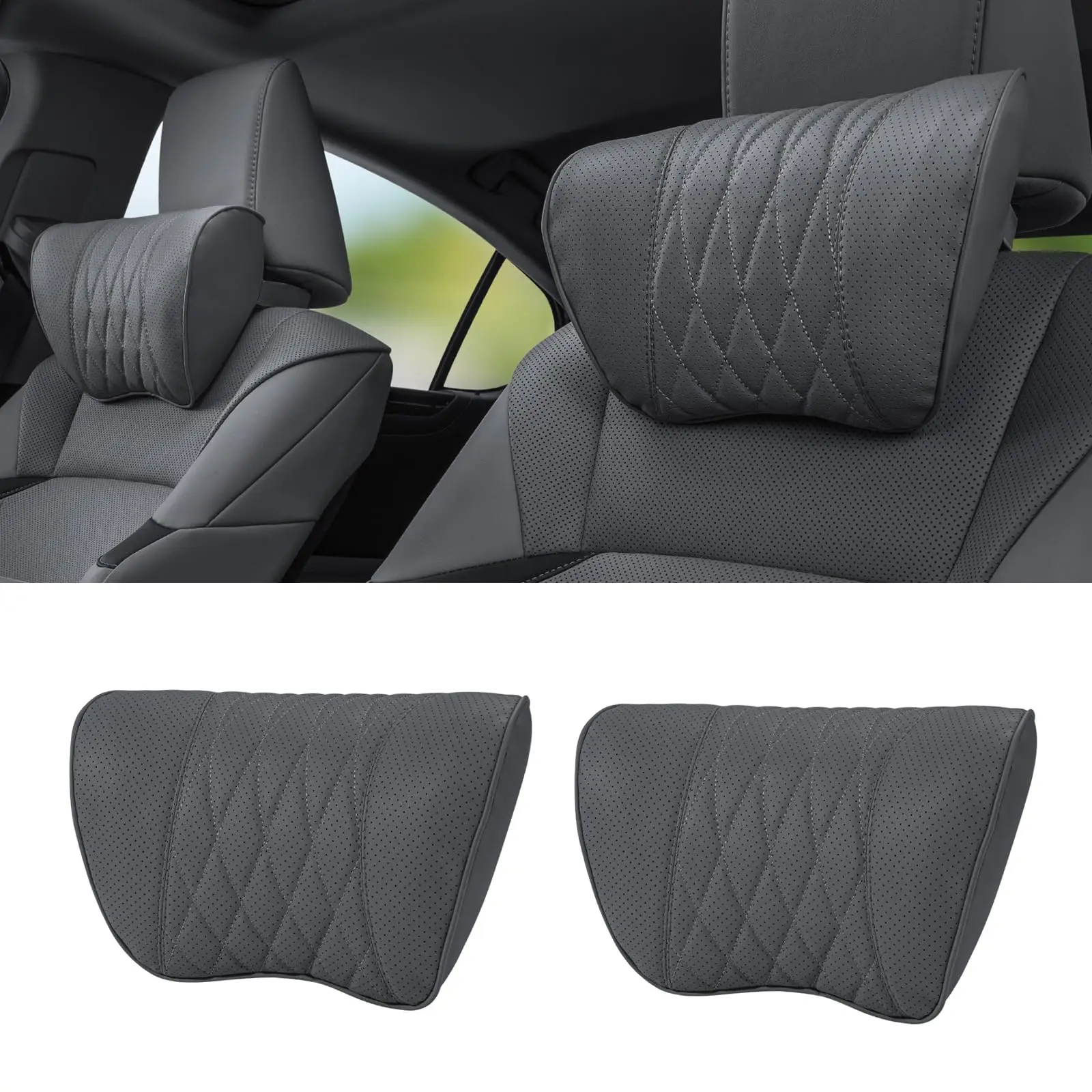 Car Headrest Pillow With Memory Cotton And Perforated Leather For Neck Lumbar Support
Car Headrest Pillow With Memory Cotton And Perforated Leather For Neck Lumbar Support