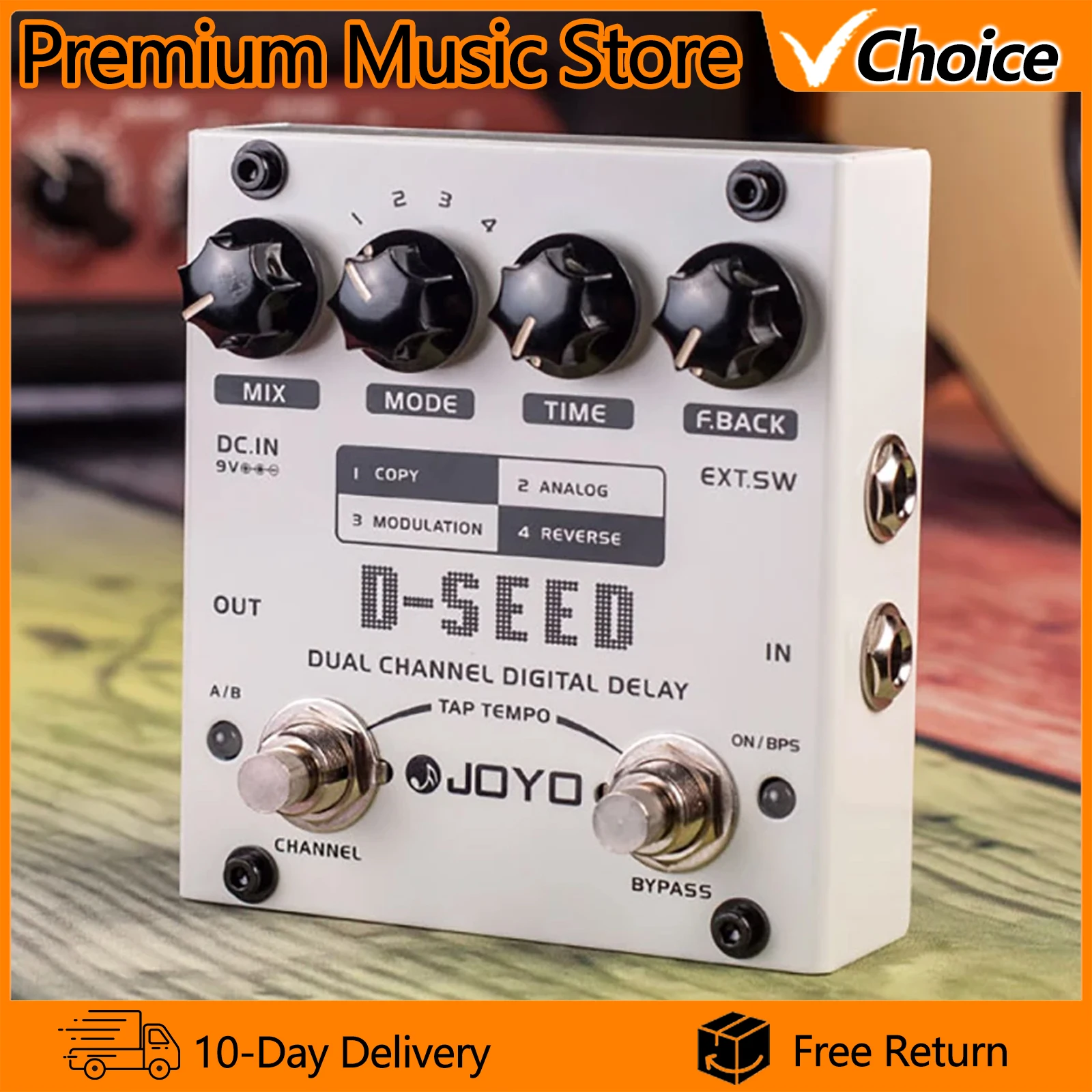 JOYO D-SEED Dual Channel Digital Delay Guitar Effect Pedal For Electric Guitar Parts & Accessories With Four Working Modes
JOYO D-SEED Dual Channel Digital Delay Guitar Effect Pedal For Electric Guitar Parts & Accessories With Four Working Modes