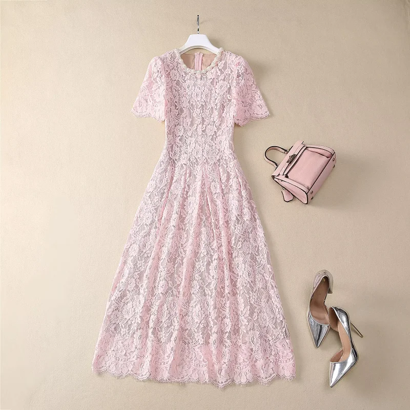 XXL Lace Dress 2025 Spring Party Elegant Lady Beading Deco Short Sleeve Mid-Calf Length Sweet Pink Lace Crochet Dress Vestidos
XXL Lace Dress 2025 Spring Party Elegant Lady Beading Deco Short Sleeve Mid-Calf Length Sweet Pink Lace Crochet Dress Vestidos