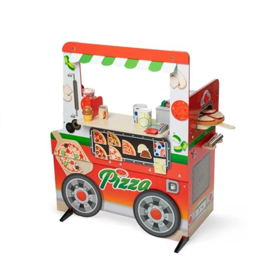 Wooden Pizza Food Truck Activity Center with Play Food, for Boys and Girls 3+, natural wood finish, vibrant red and yellow acce
Wooden Pizza Food Truck Activity Center with Play Food, for Boys and Girls 3+, natural wood finish, vibrant red and yellow acce