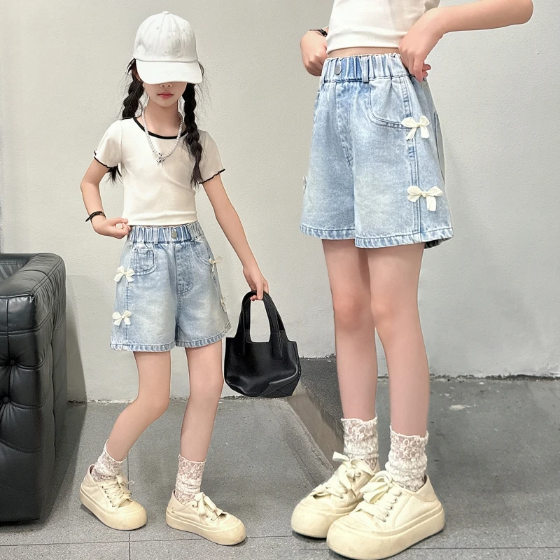 Girls A-Line Denim Shorts with Side Bows, Lightweight Summer Mini Shorts, Elastic Waist Casual Kids Shorts
Girls A-Line Denim Shorts with Side Bows, Lightweight Summer Mini Shorts, Elastic Waist Casual Kids Shorts