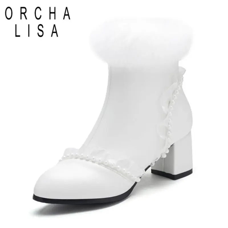 ORCHALISA 2025 New Women Ankle Boots Pearl Rabbit Fur Warm Winter Bota Plus Size 46 47 48 Sweet Shoes Round Toe Block Heel 6cm
ORCHALISA 2025 New Women Ankle Boots Pearl Rabbit Fur Warm Winter Bota Plus Size 46 47 48 Sweet Shoes Round Toe Block Heel 6cm