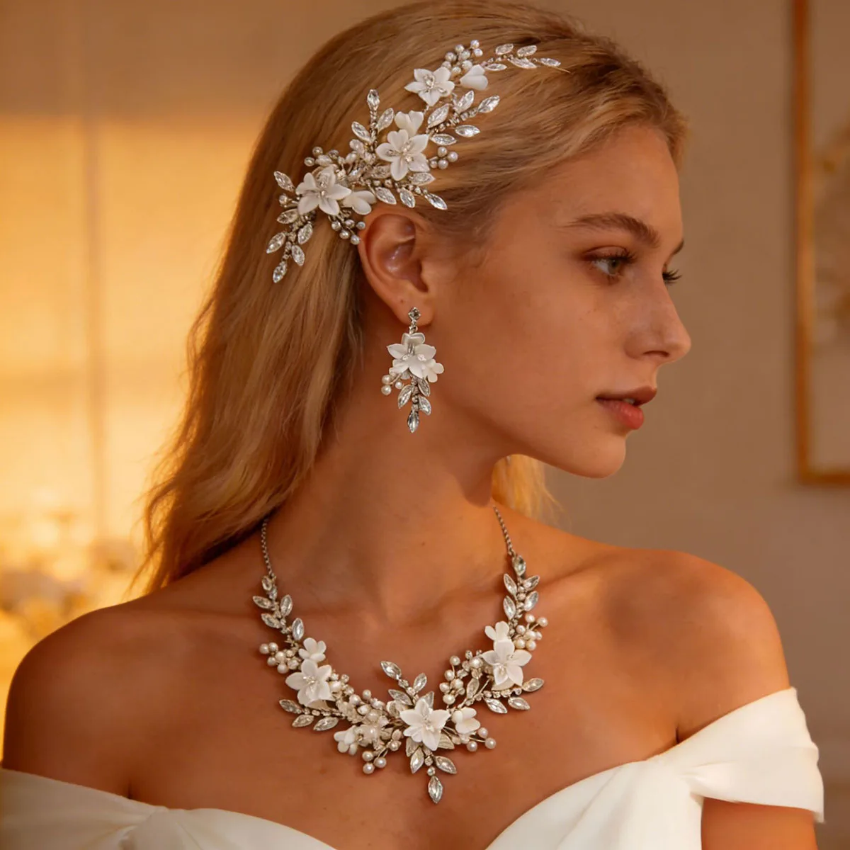 SLBRIDAL Handmade Rhinestones Crystal Pearls Ceramic Flower Bridal Jewelry Set Wedding Necklace Earring Set Party Women Jewelry
SLBRIDAL Handmade Rhinestones Crystal Pearls Ceramic Flower Bridal Jewelry Set Wedding Necklace Earring Set Party Women Jewelry