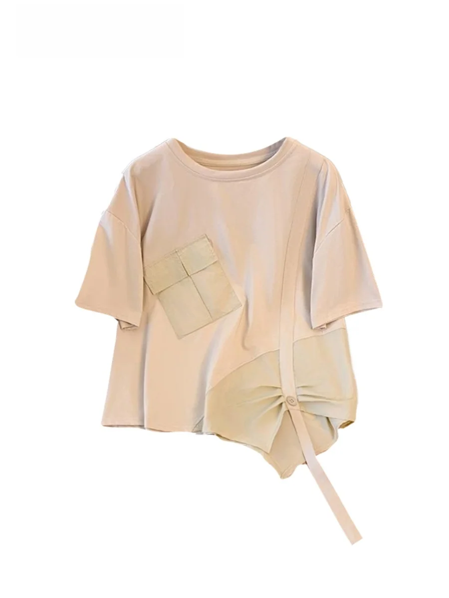 plus Size round Neck Short Sleeve T-Shirt Women Summer Slim Fit Asymmetrical Splicing Design Casual Top Korean Style Loose Fit
plus Size round Neck Short Sleeve T-Shirt Women Summer Slim Fit Asymmetrical Splicing Design Casual Top Korean Style Loose Fit