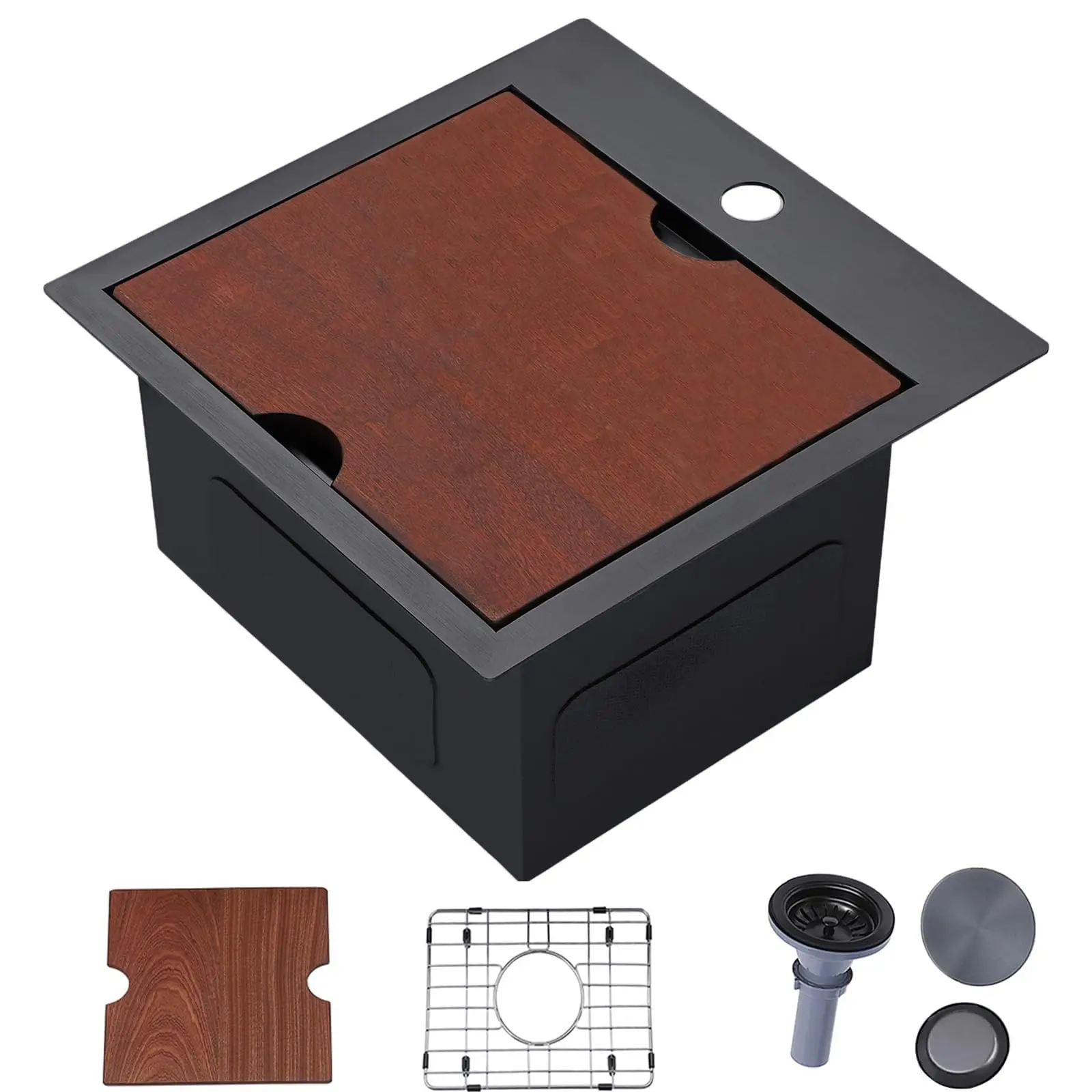 24x18 Inch Drop In Kitchen Sink 304 Stainless Steel Overmount Single Bowl With Wood Cover Grid And Drain
24x18 Inch Drop In Kitchen Sink 304 Stainless Steel Overmount Single Bowl With Wood Cover Grid And Drain